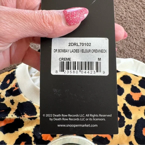 Death Row Records Cropped Leopard Velour Crewneck Sweatshirt Dr Bombay M NEW - Picture 7 of 12